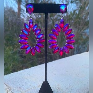 Fuchsia rhinestones statement earrings